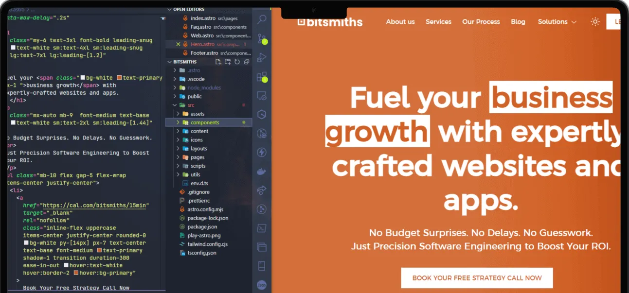 Laptop with code and a website